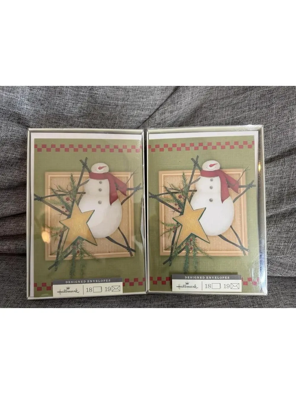 Hallmark Folk Art Snowman Star Christmas Greeting Cards 2 Boxes Of 18 Primitive